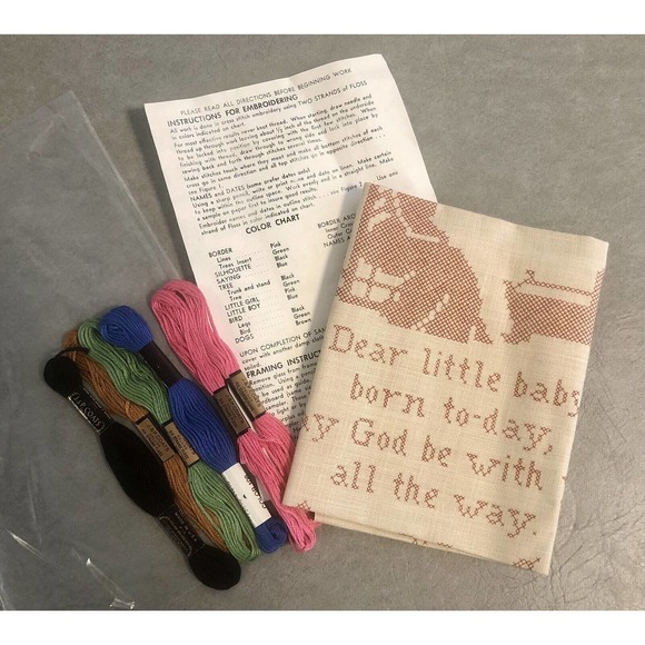 Vintage Embroidery Kit Dear Little Baby New Mother Prayer Jane Snead Samplers - Picture 4 of 9